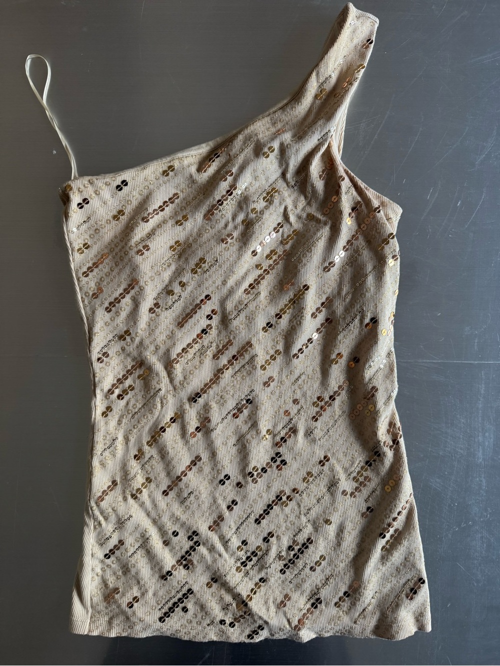 One-Shoulder Sequin Knit Dress in Beige
